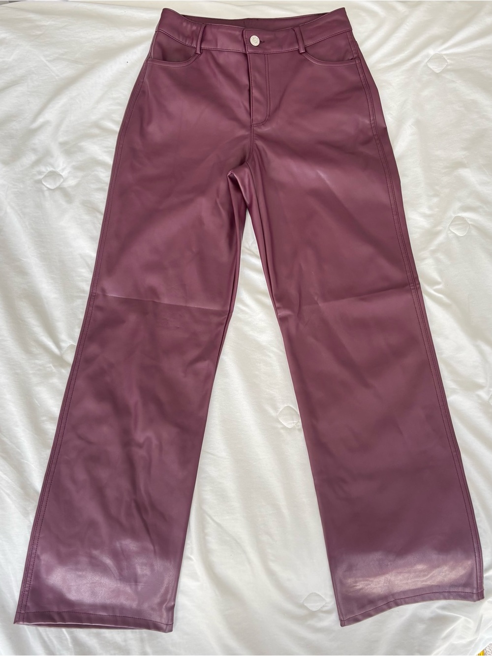 Garage Faux Leather Wide-Leg Pants in Plum